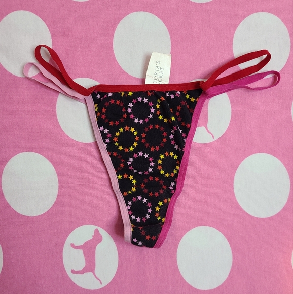 Rare VTG Victoria's Secret PINK Double String Thong Panty XS Stars ☆